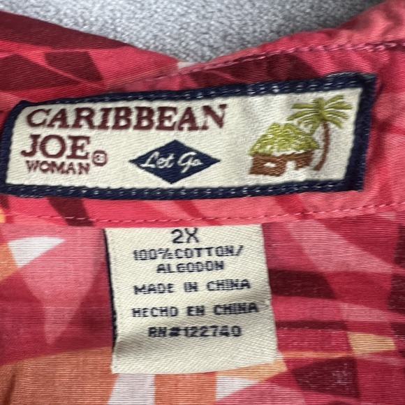 Caribbean  Joe Women  Shirt Womens 2X Tropical Floral Hawaiian 100% Cotton - Picture 8 of 11